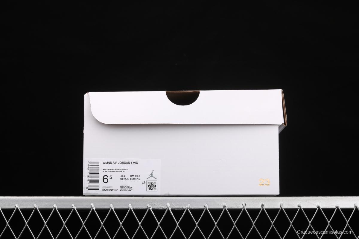 Air Jordan 1 Mid white, yellow and black Zhongbang basketball shoes BQ6472-107,