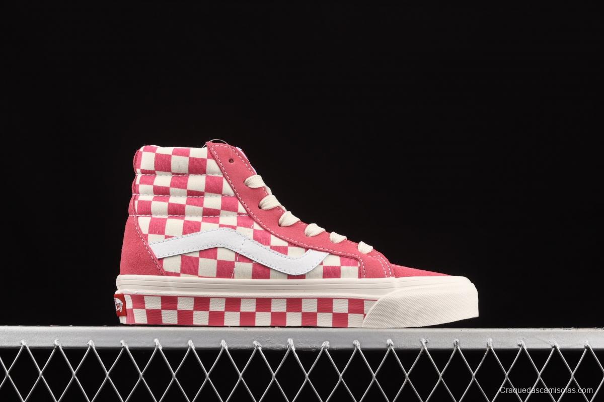 Vans Sk8-Hi Anaheim Pink White Chess Lattice Leisure Board shoes VN0A38GF2U9