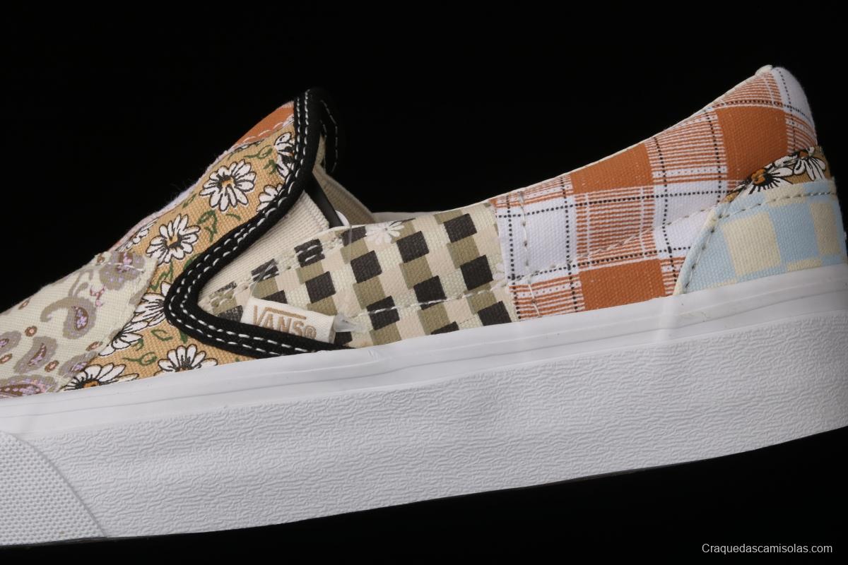 Vans Slip On retro limited white cashew flower splicing asymmetrical chessboard low upper board shoes VN0A5A084201