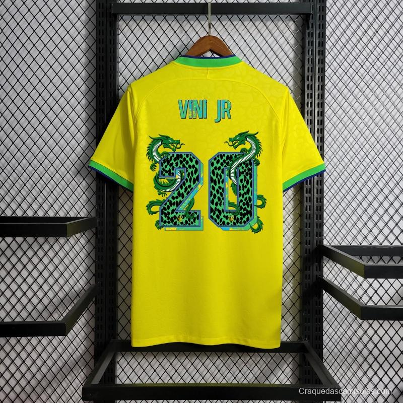 2022 Brazil Home National Team World Cup Soccer Jersey With Special Dragon Namesets