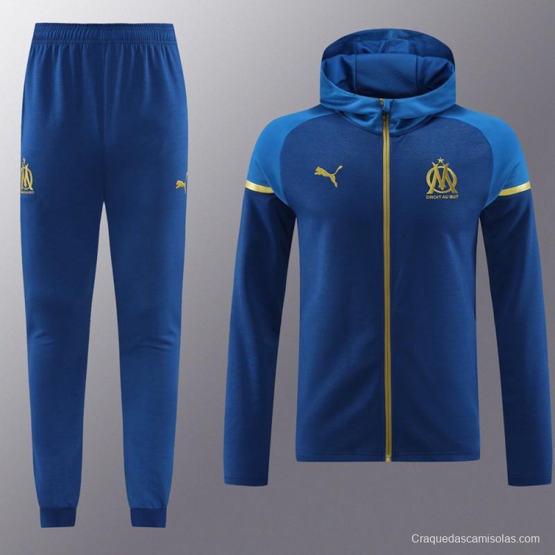 23/24 Olympique Marseille Blue Full Zipper Hoodie Jacket+Pants