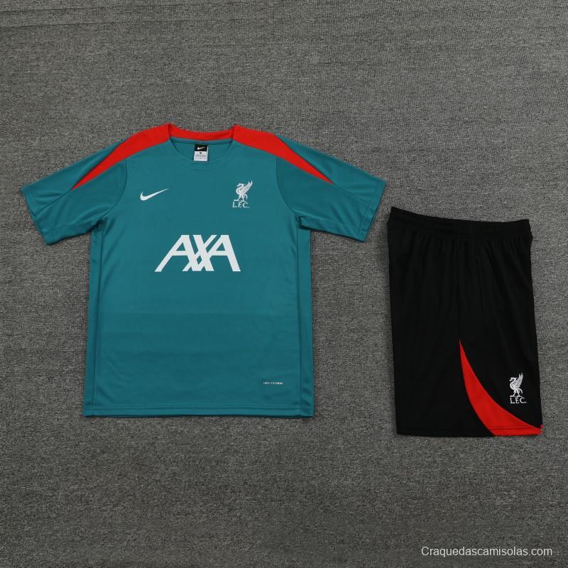 23/24 Liverpool Green Cotton Short Sleeve Jersey+Shorts