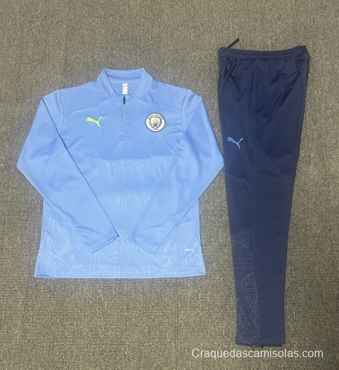 24/25 Kids Manchester City Sky Blue Half Zipper Jacket+Long Pants