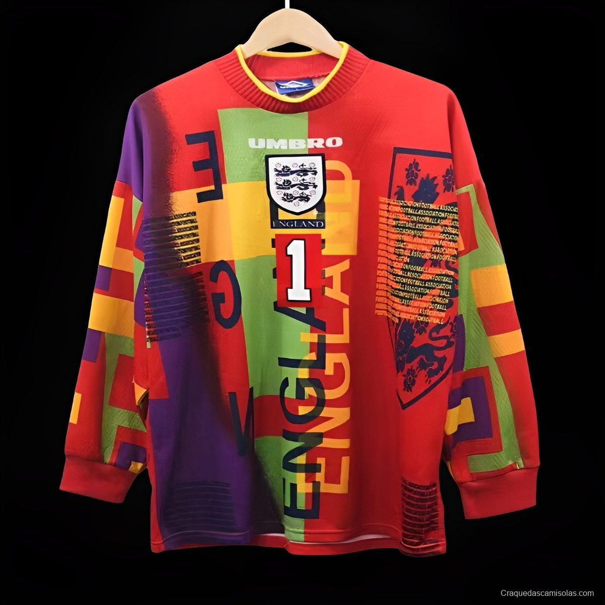 Retro 1996 England Red Goalkeeper Long Sleeve Jersey